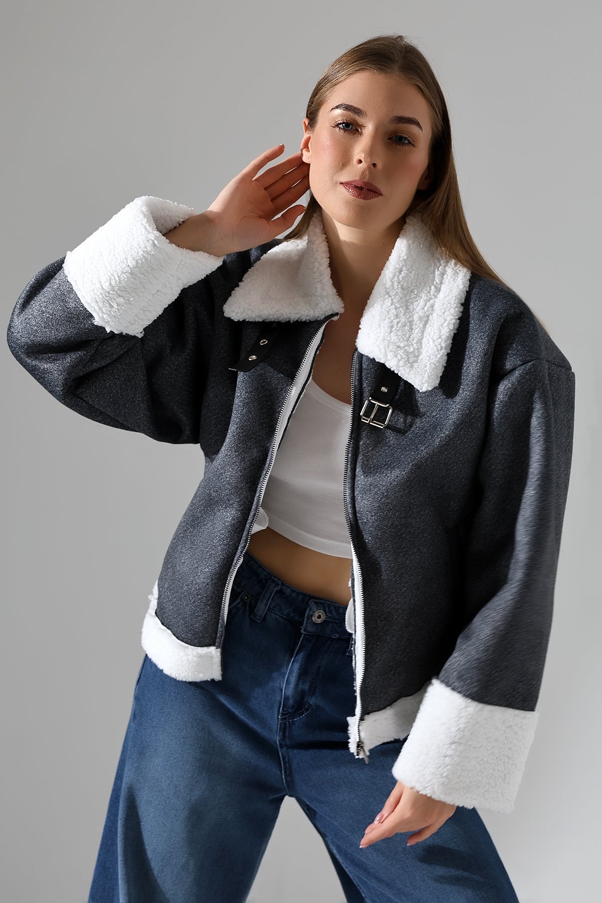 Plush Denim Jacket for Women