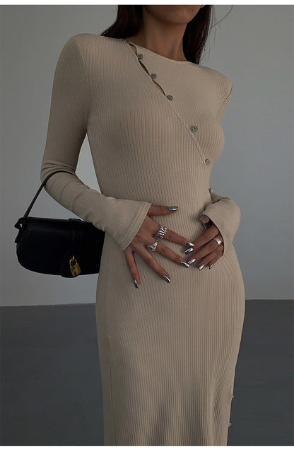 Curved Button Down Knit Dress