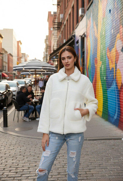 Plush Jacket with Belted Collar